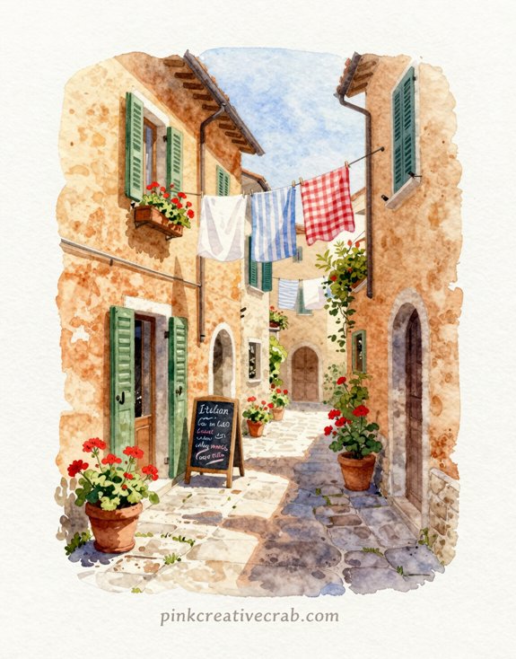 atmospheric european watercolor cafe vignette