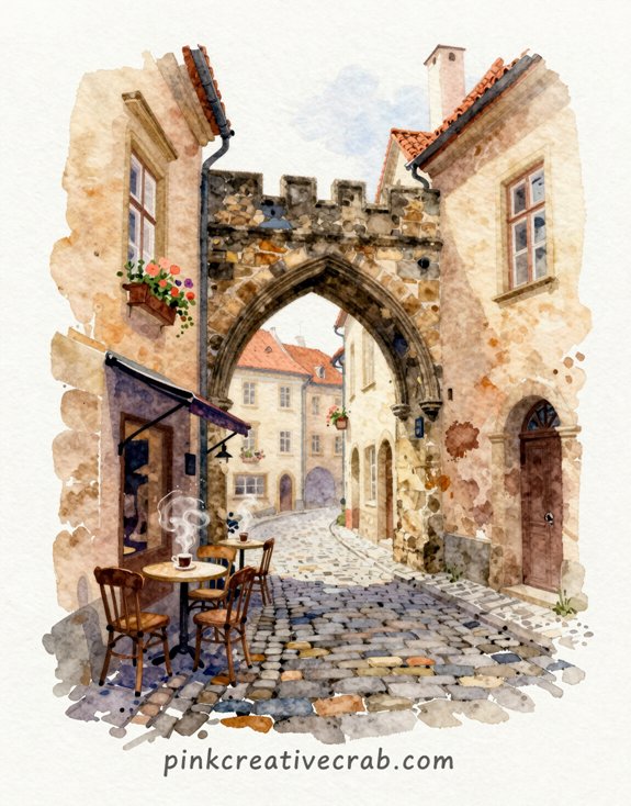 moody mysterious prague cobblestone cafe