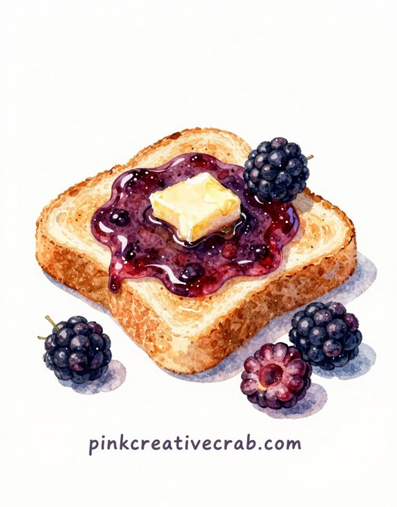 vibrant blackberry jam on buttered toast