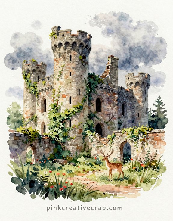 crumbling stone wild reclaimed atmospheric deer
