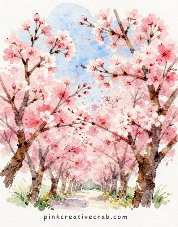 soft delicate blooms against bold branches