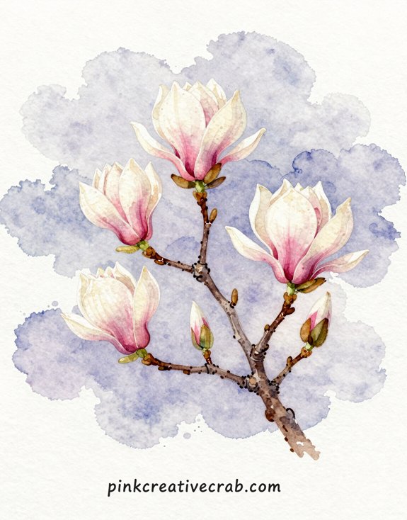 messy delicate magnolia bloom against moody sky