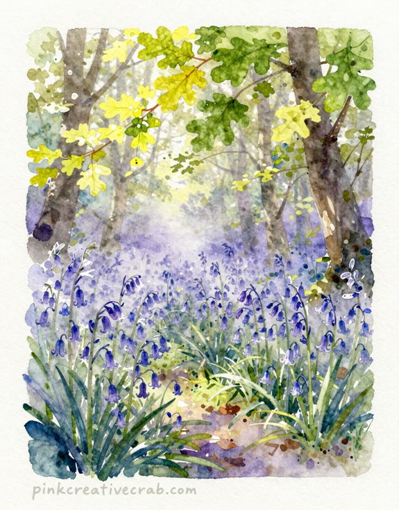 misty blue violet bluebell carpet under fresh green