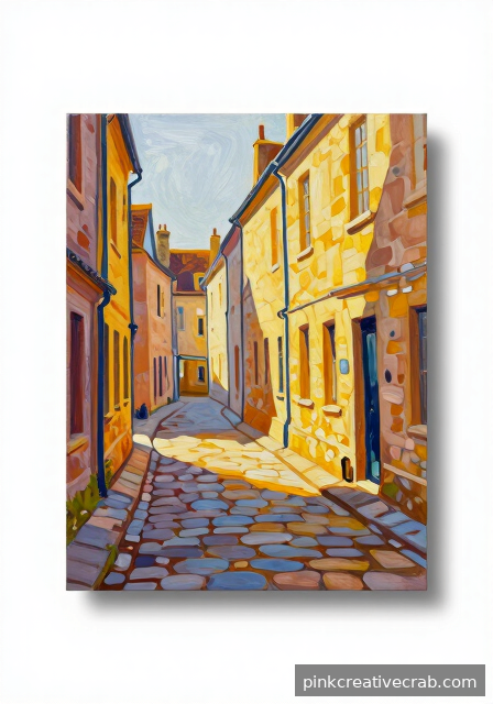 Cobblestone Village Lane in Winter Light