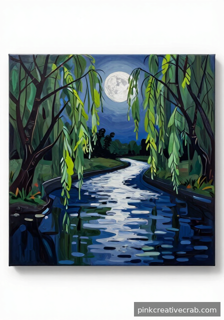 Moonlit River Winding Through Dark Willows