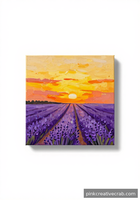 Acrylic Painting Sunset Over a Lavender Field