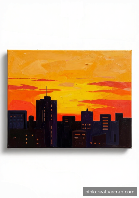 Urban Skyline Sunset in Warm Acrylics