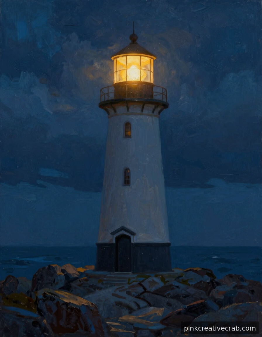 An Oil Painting Landscape of a Lighthouse That Practically Glows Off the Canvas