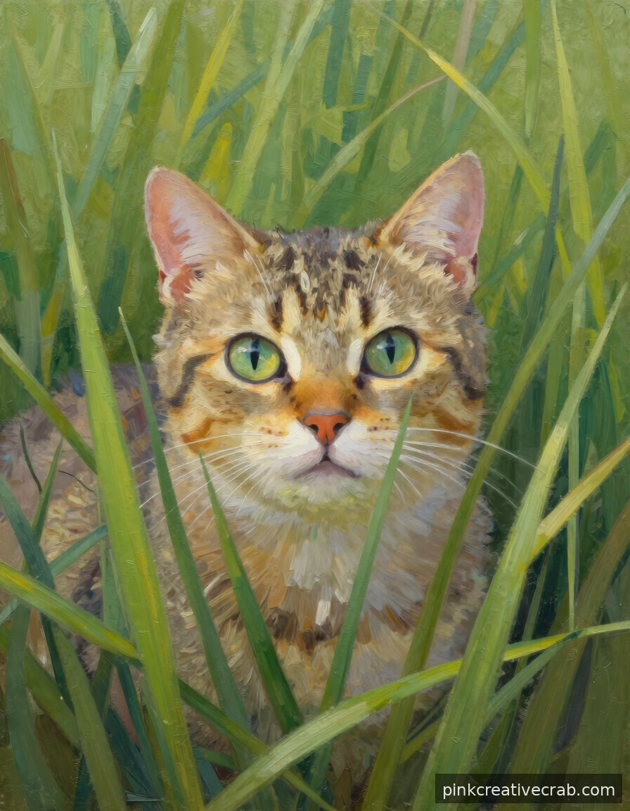 Hidden in Plain Sight — Painting a Cat Peeking Through Tall Grass Is Pure Joy