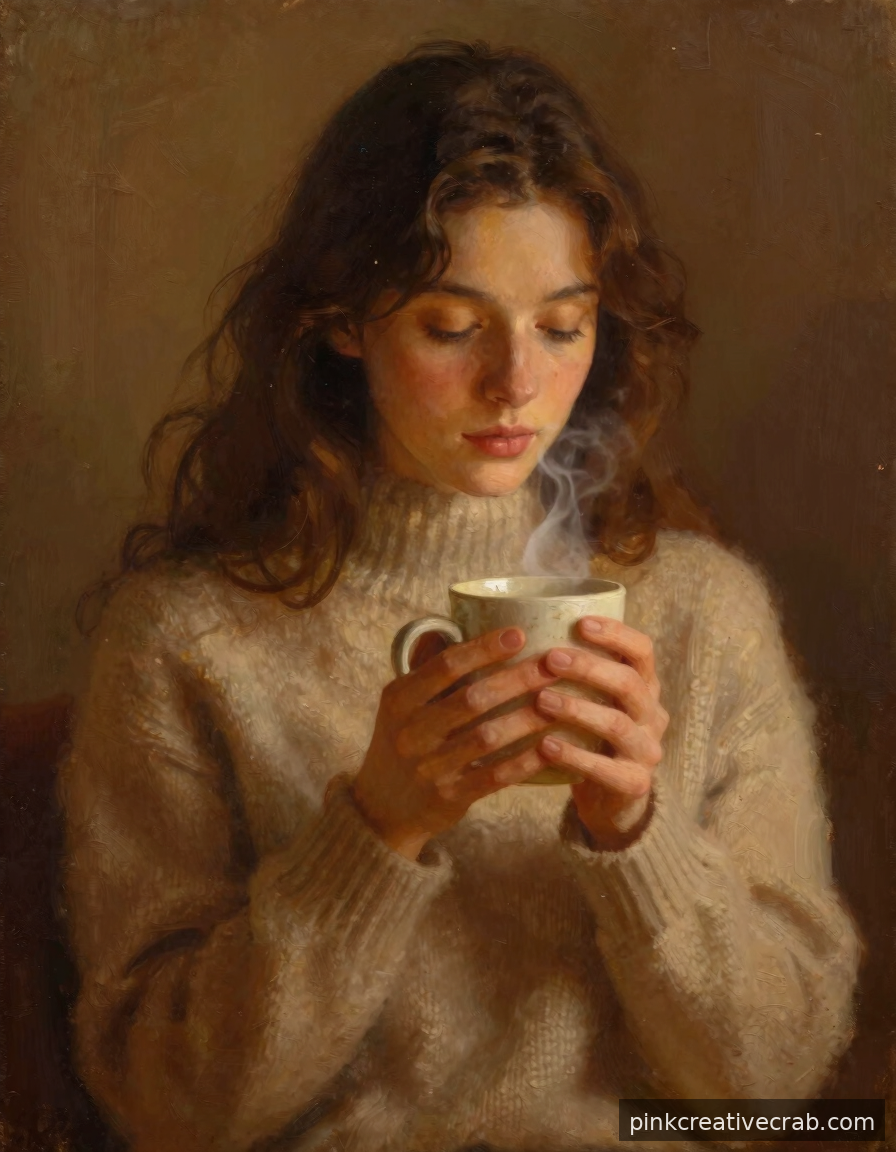 Cozy Woman Holding a Mug That Feels Like a Hug on Canvas