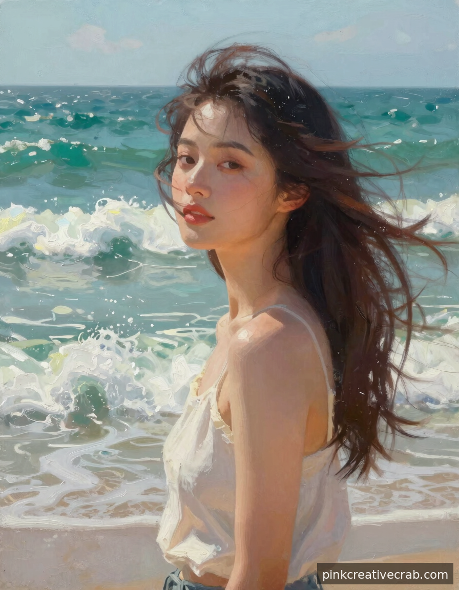 Irresistible Ocean Woman With Wind-Blown Hair You Will Want to Hang Everywhere