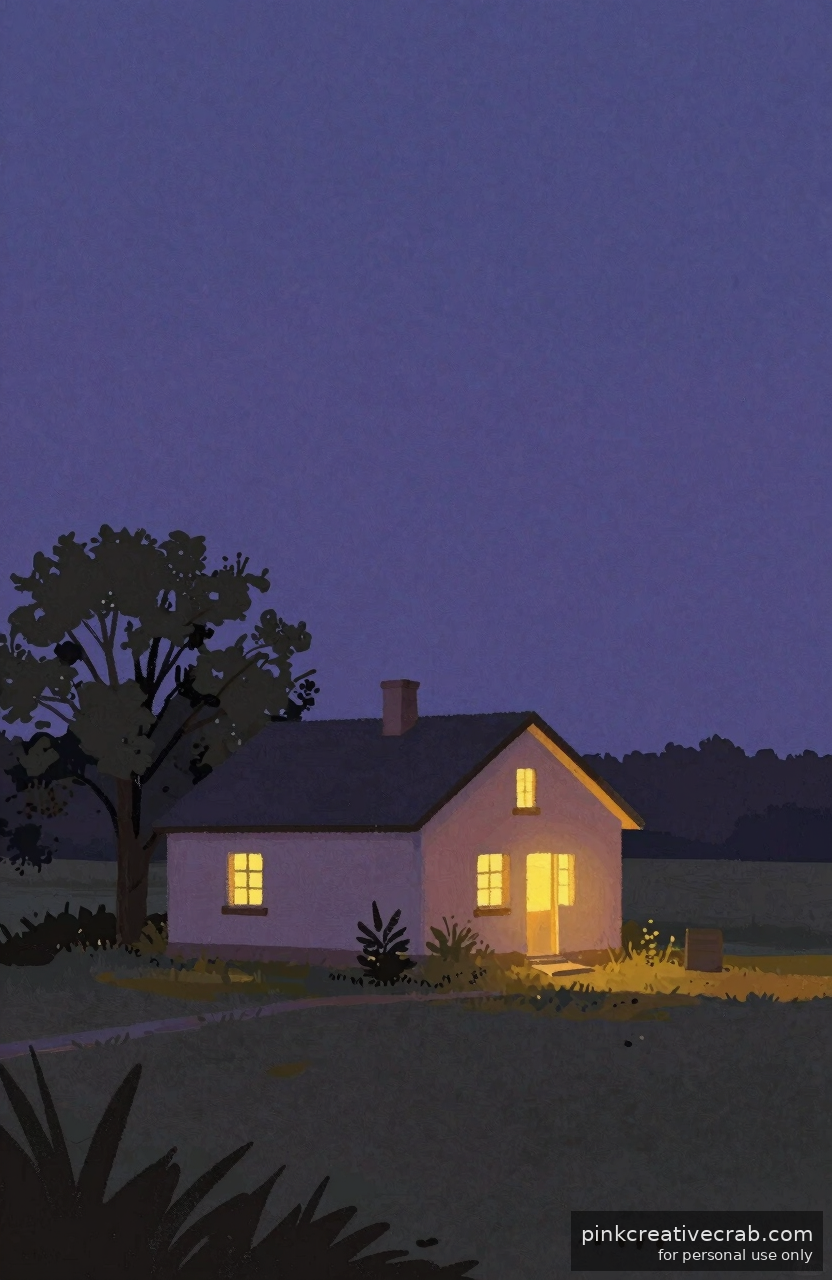 A Tiny Farmhouse at Dusk That Feels Like Home