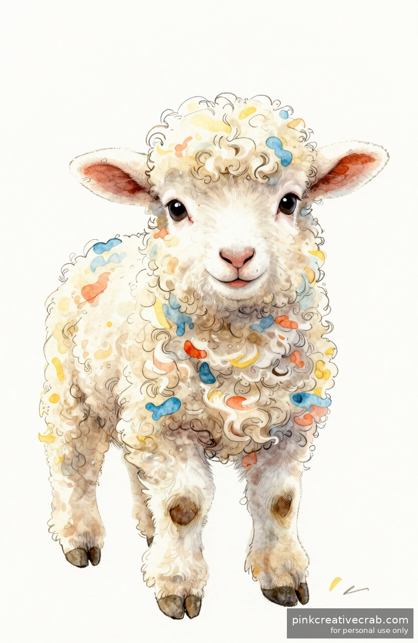 Simple Cute Animal Portrait of a Lamb