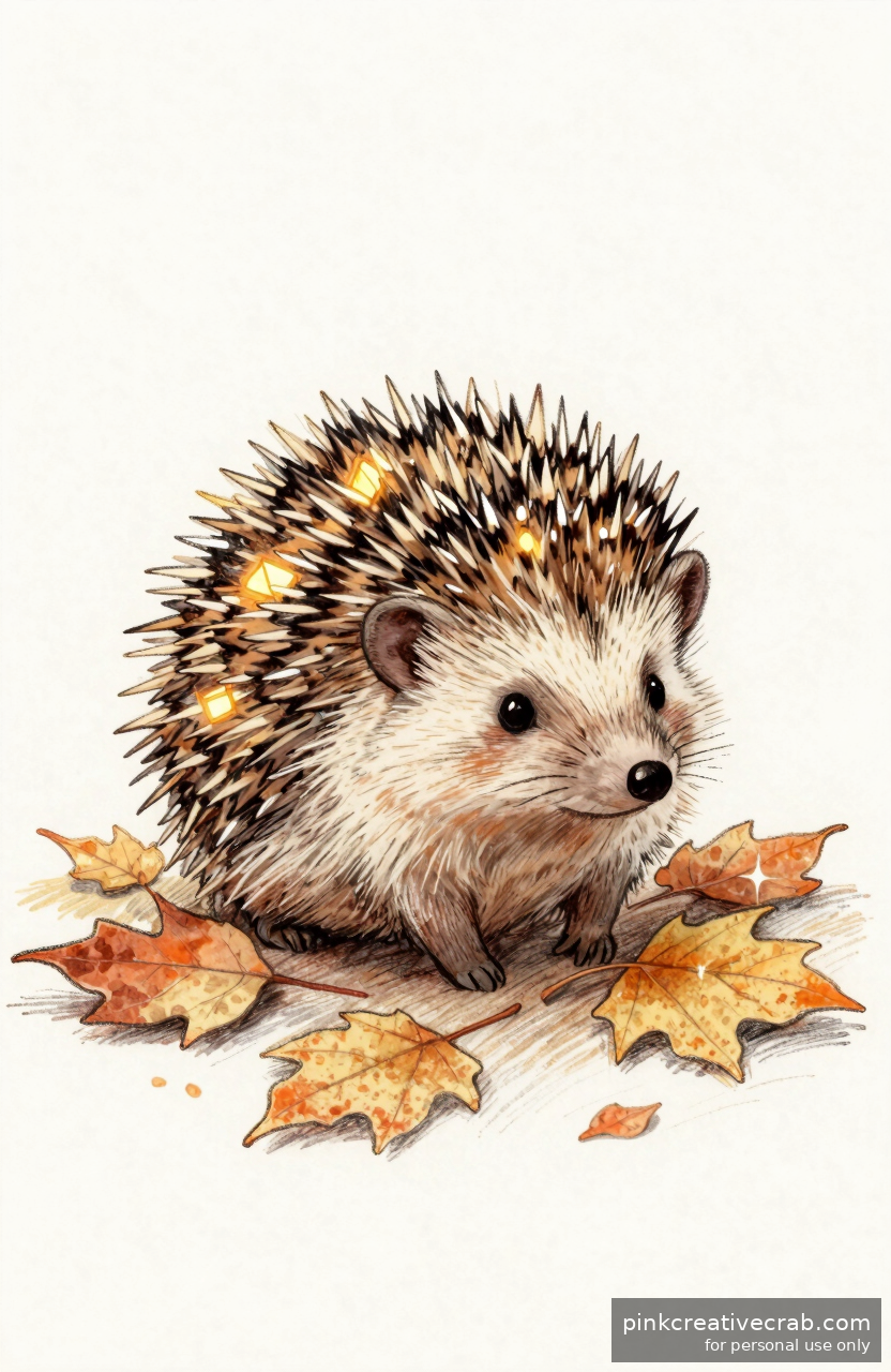 Hedgehog Among Fallen Leaves