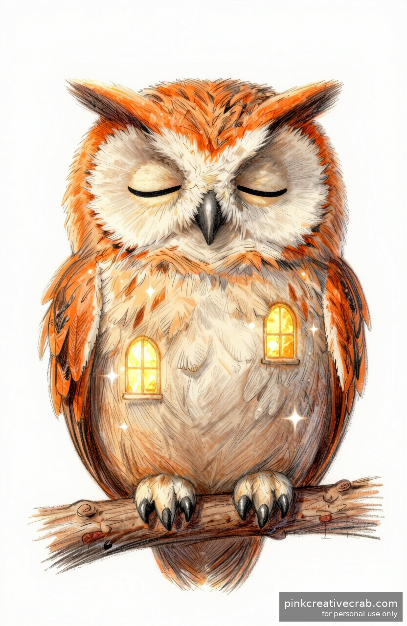 Sleepy Owl on a Branch