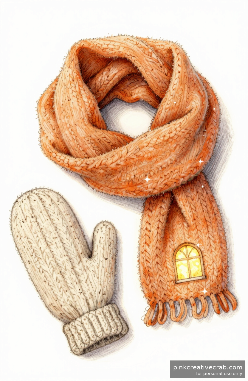 Rolled Wool Scarf and Mittens
