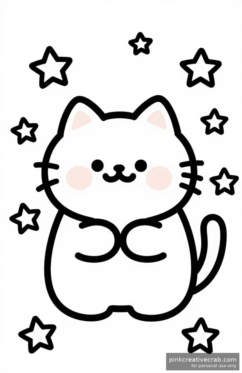 Cute Cat Doodle With Stars