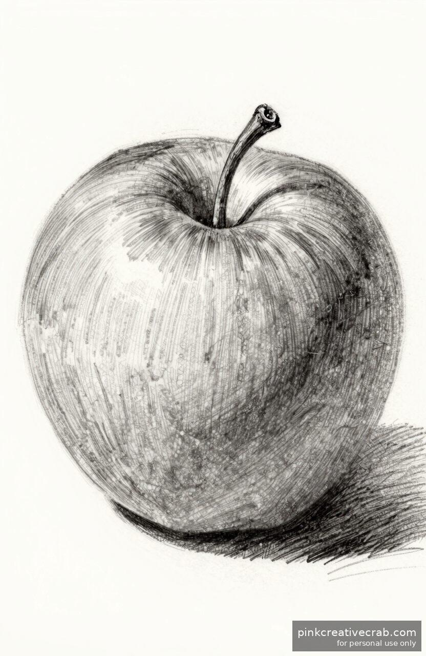 Round Rosy Apple Pencil Sketch