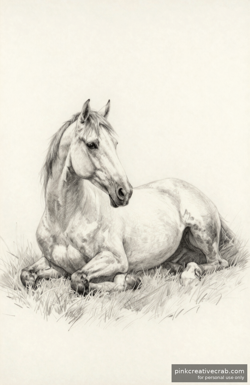 Resting Horse on Grass
