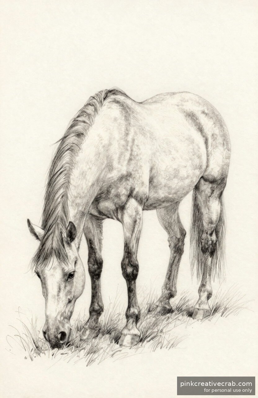 Peaceful Grazing Horse Drawing