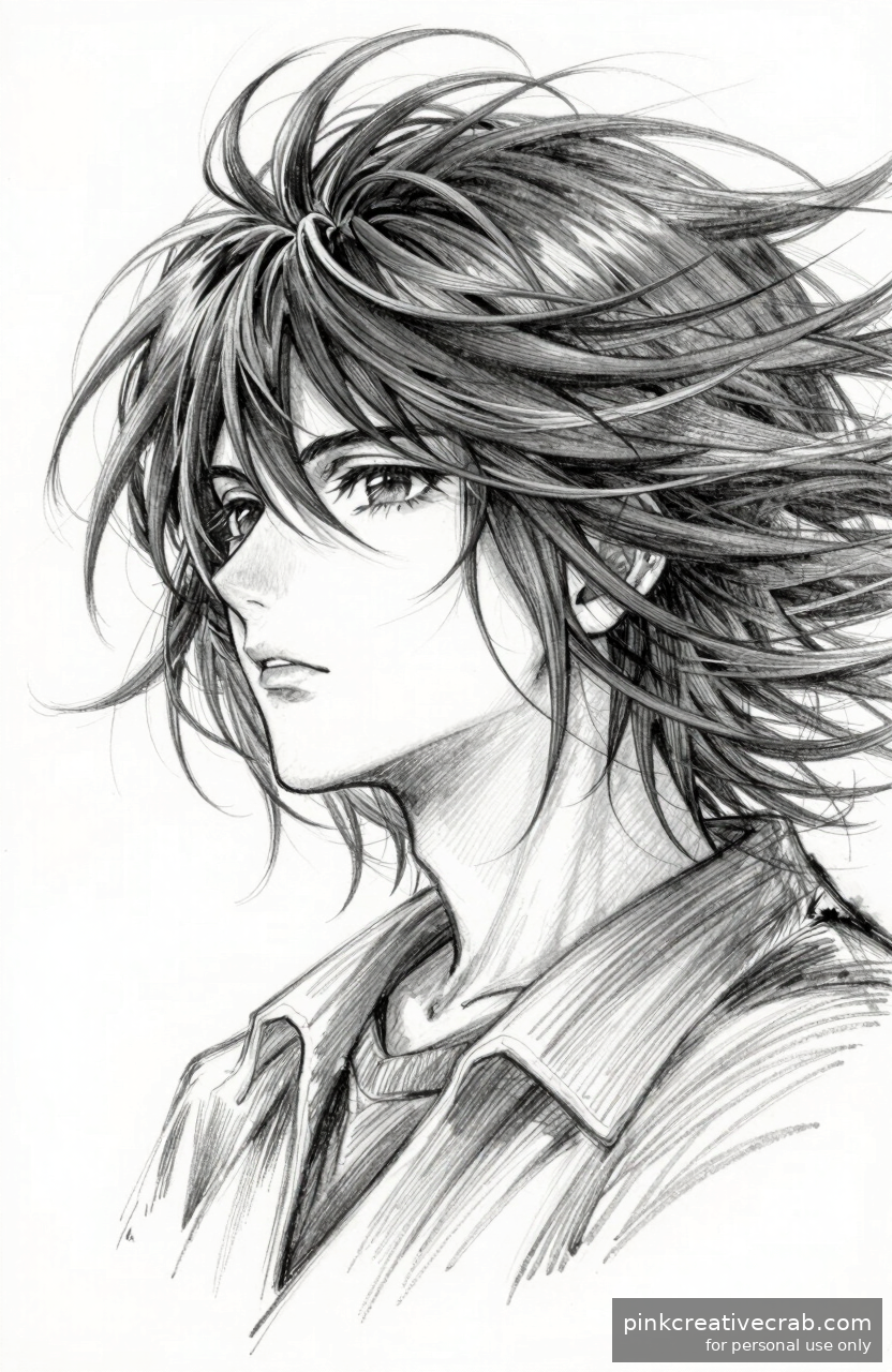 Windswept Anime Hair Study