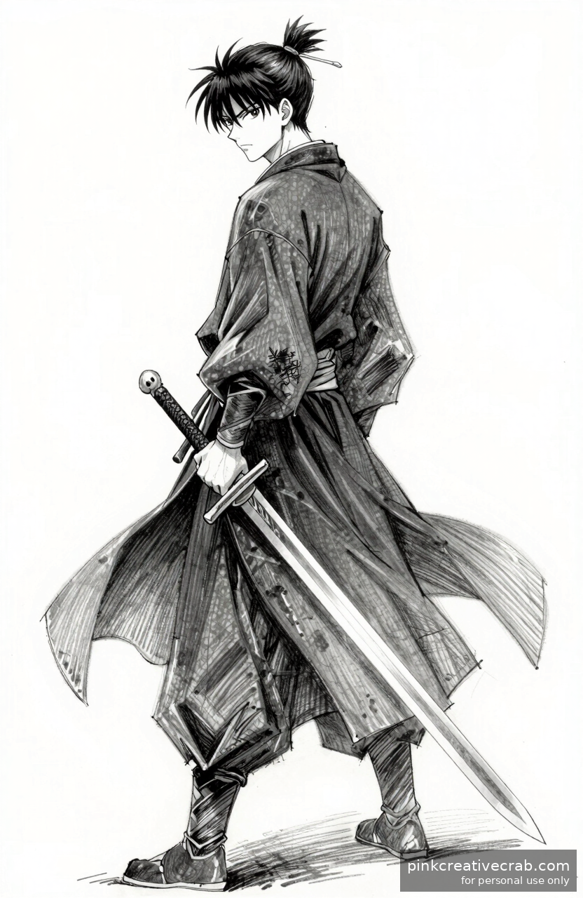 Cool Anime Pencil Drawing — Lone Swordsman