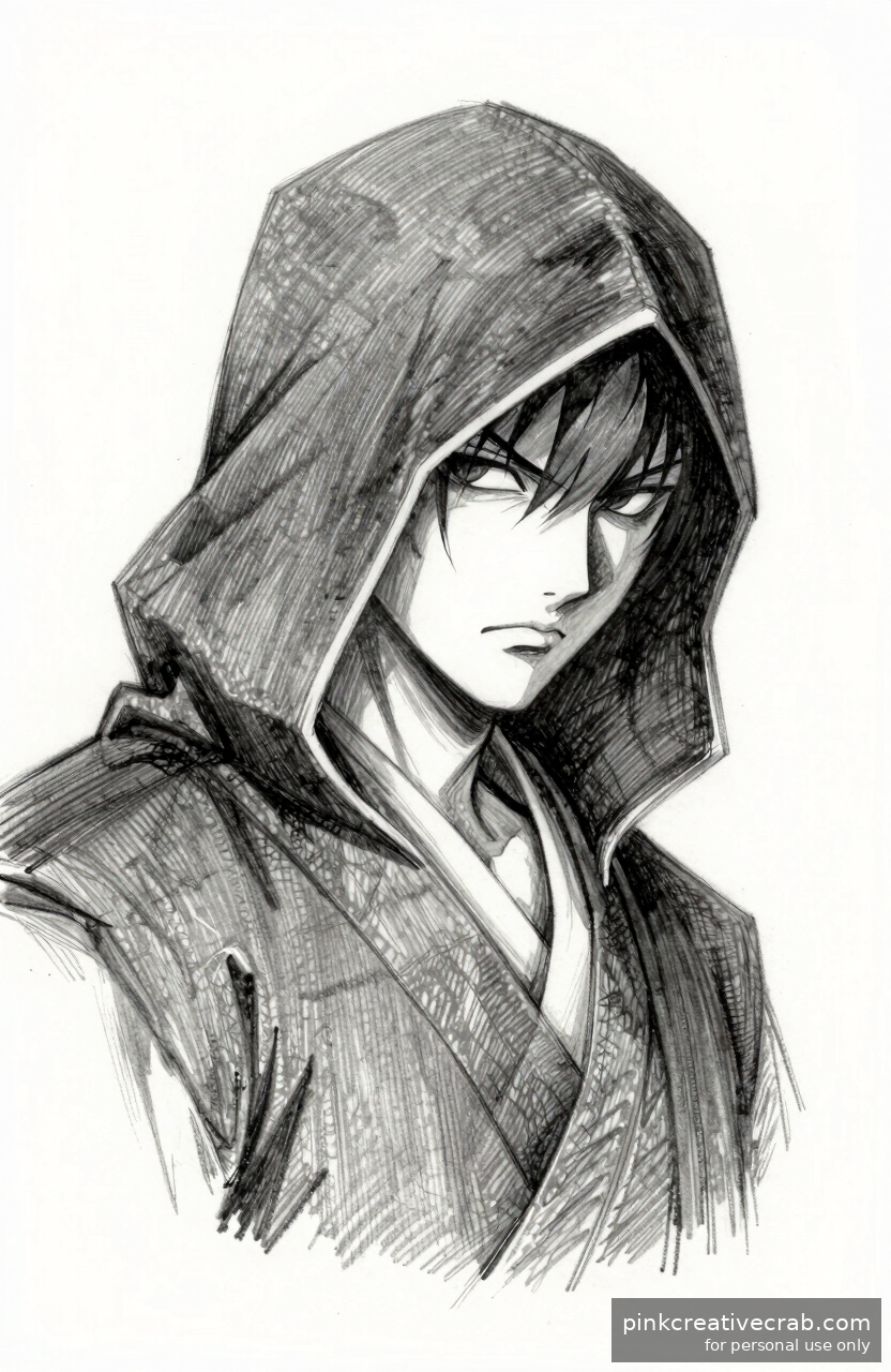 Cool Anime Drawing Pencil — Hooded Ronin