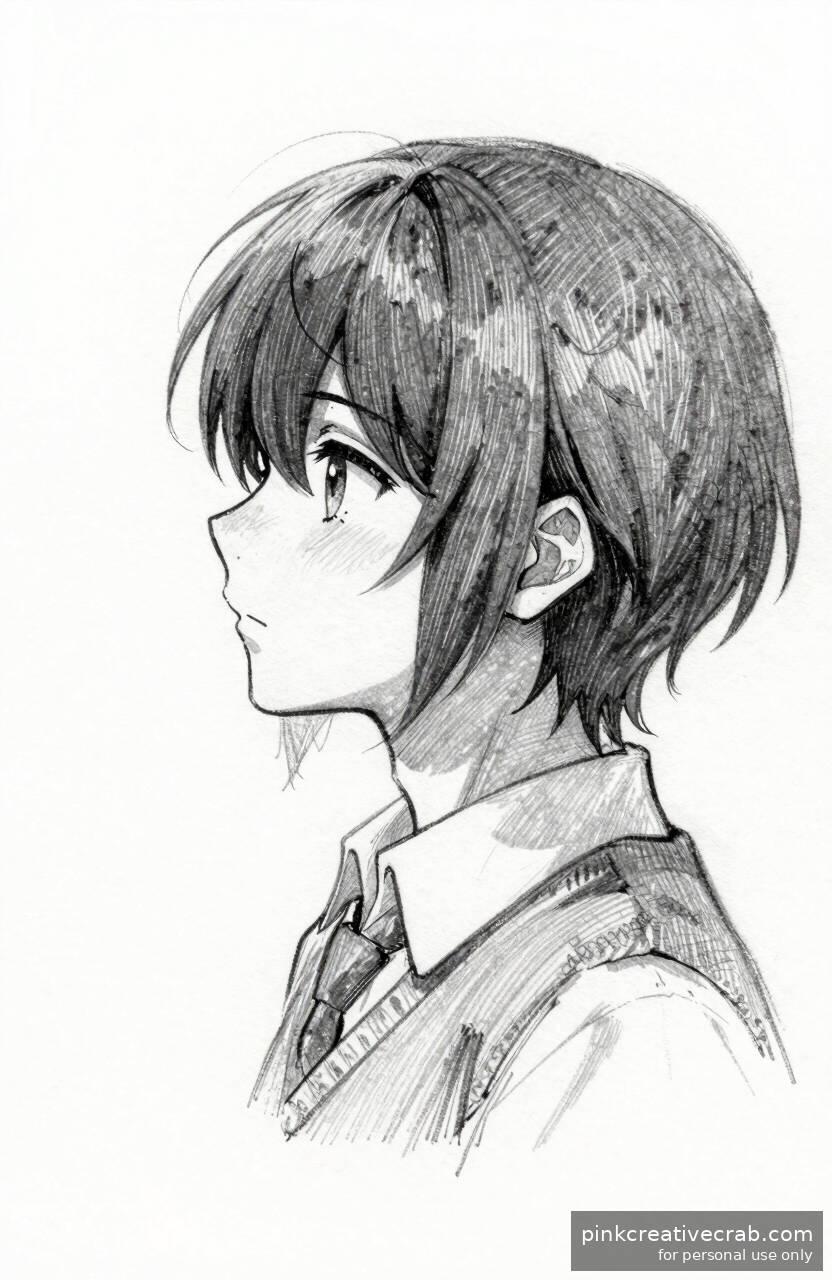 Pensive Anime Student in Profile