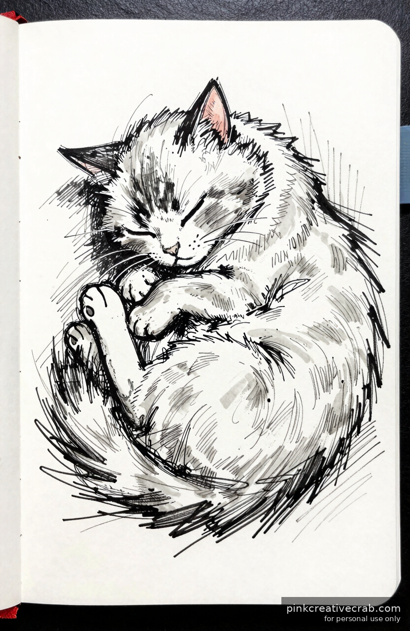 Sleepy Cat Curled in a Ball