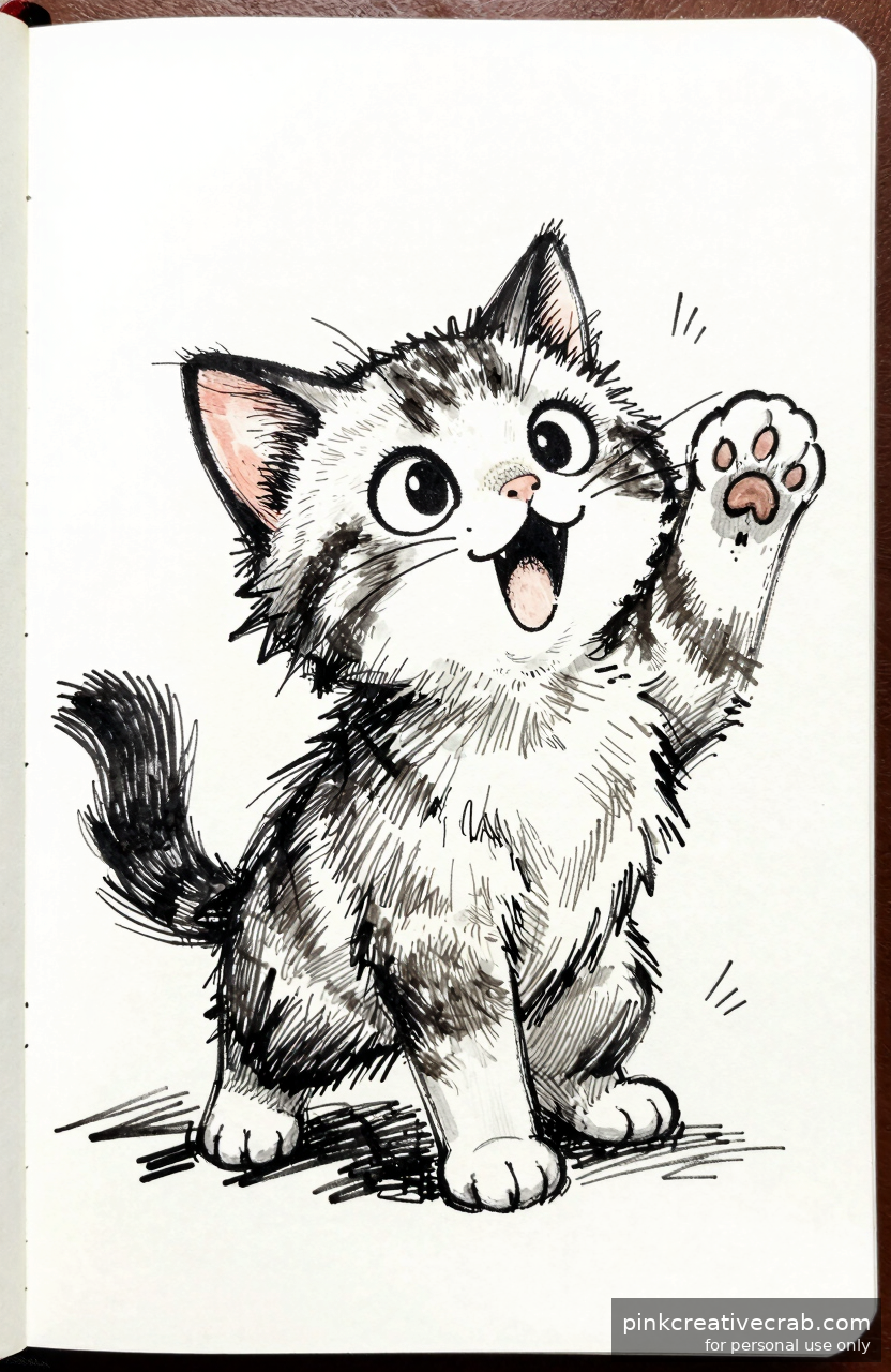 Playful Kitten Pencil Drawing