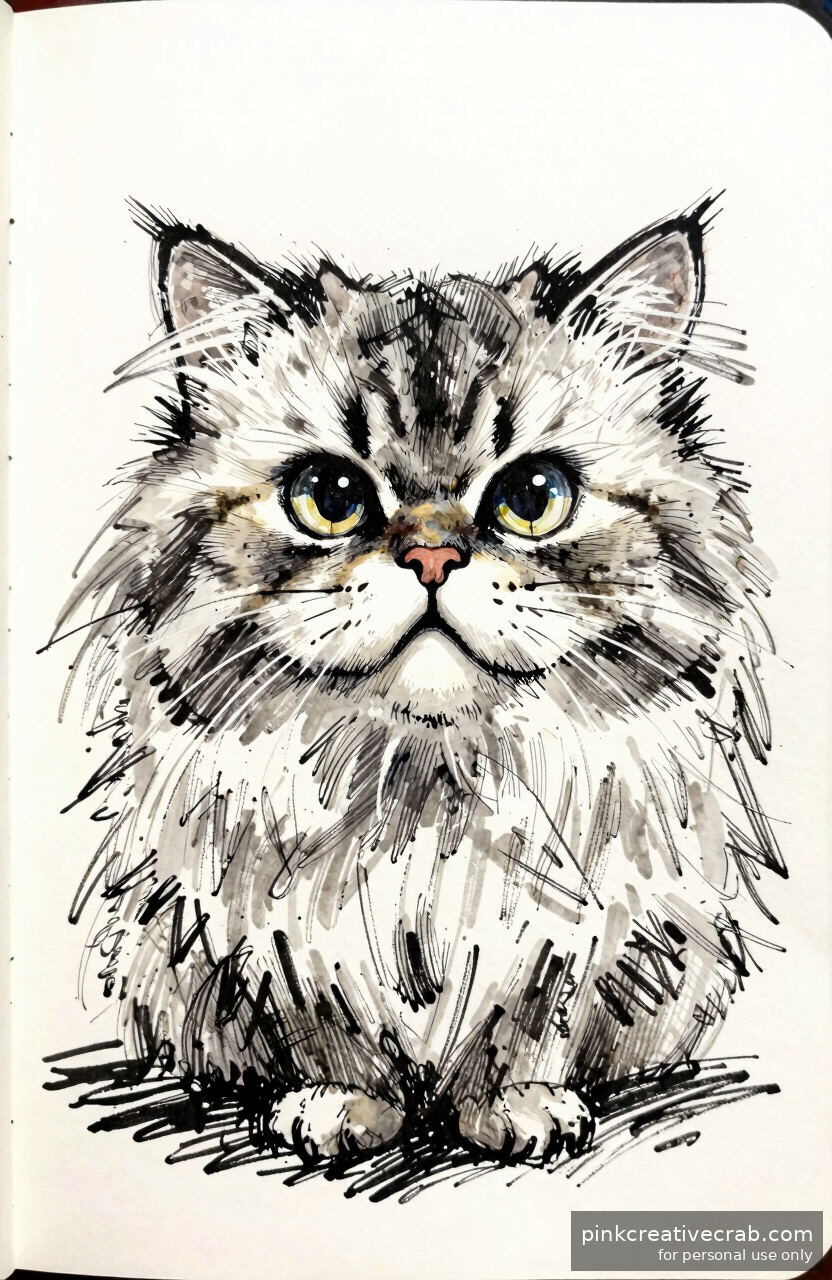 Fluffy Persian Cat Sketch