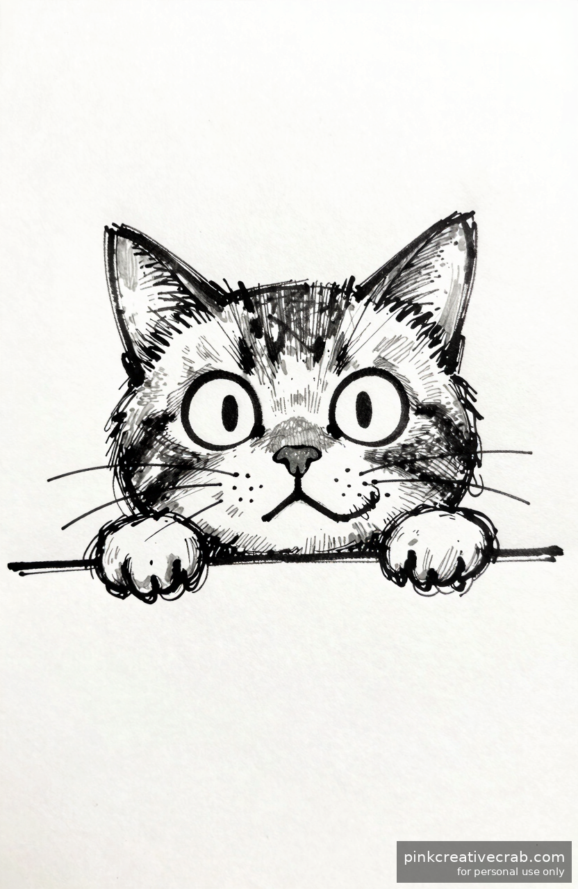 Curious Cat Peeking Over an Edge