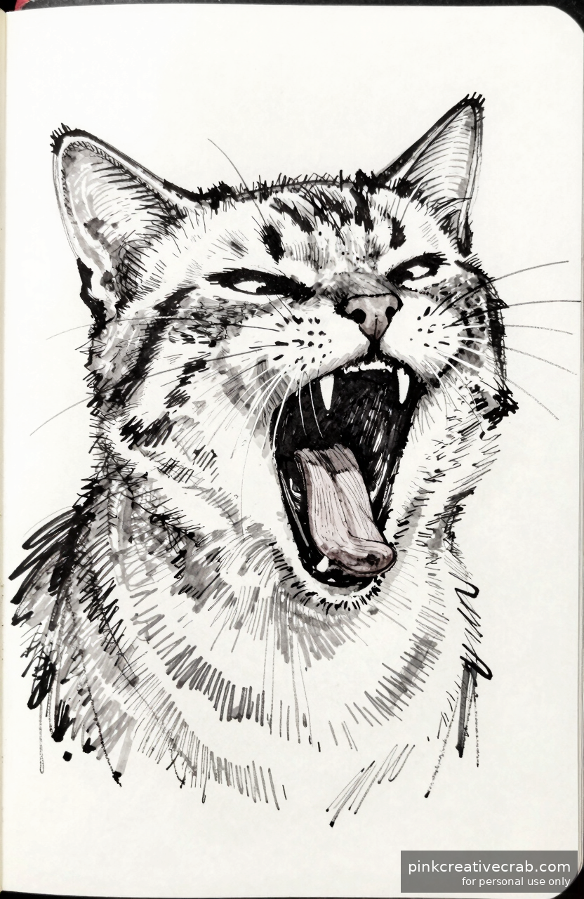 Cat Yawning with Open Mouth