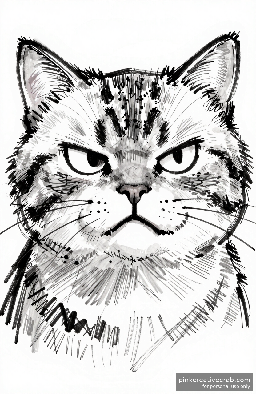 Grumpy Cat Face Pencil Sketch