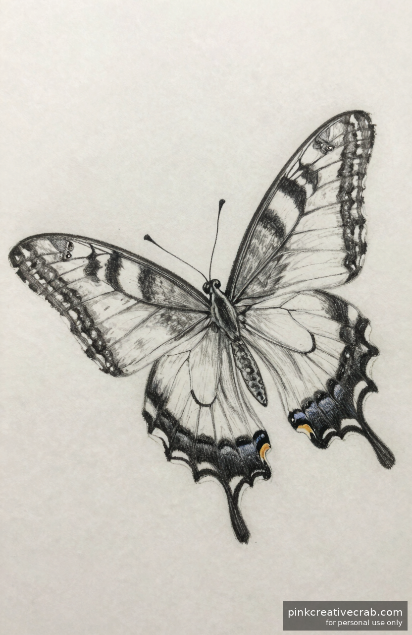 Open-Wing Swallowtail Pencil Sketch