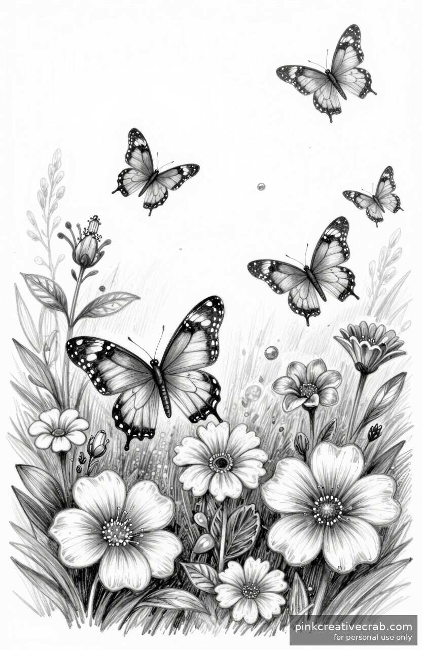 Loose Butterfly Garden Scene