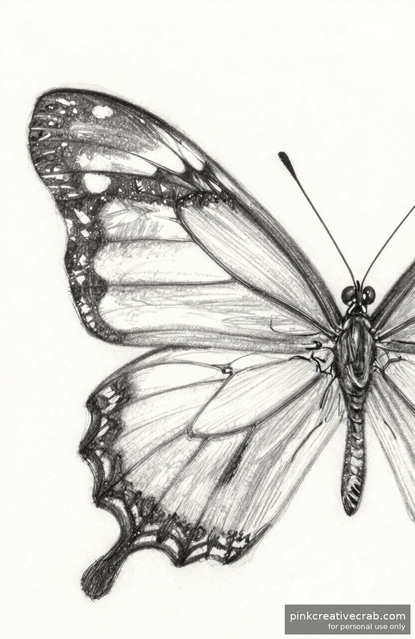 Side-View Pencil Drawing Butterfly