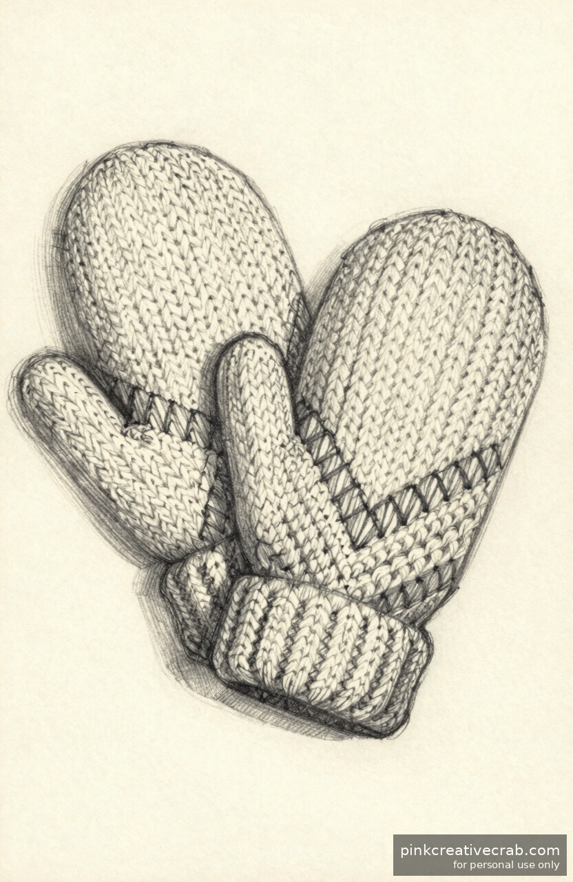 Pencil Drawing of Mittens