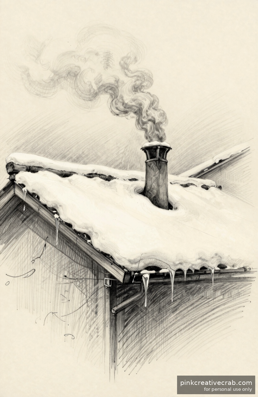 Snowy Rooftop Chimney Scene