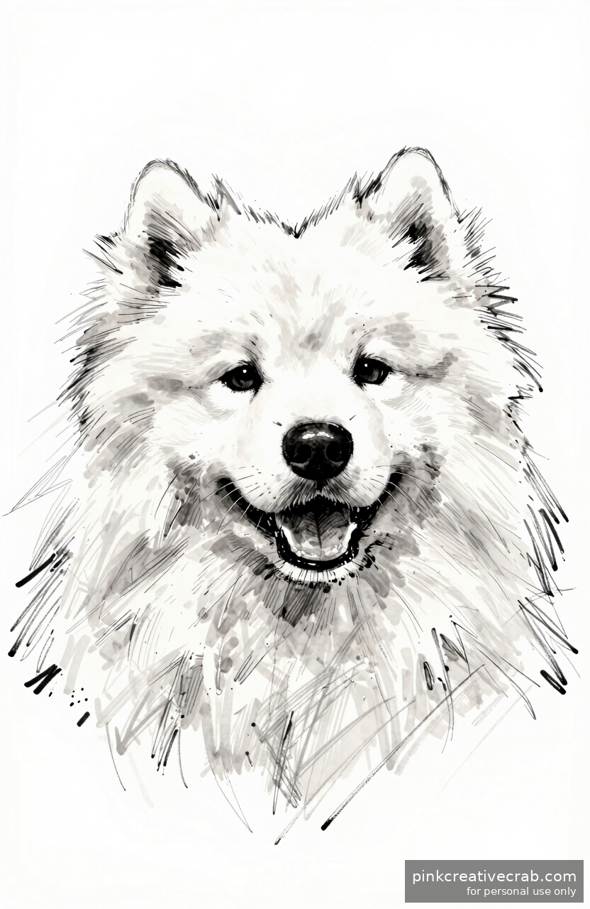 Fluffy Samoyed Dog Drawing