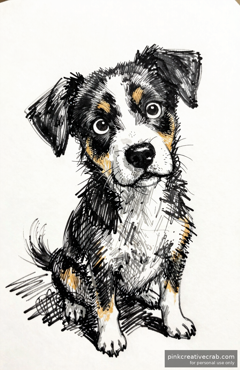 Curious Puppy Pencil Drawing