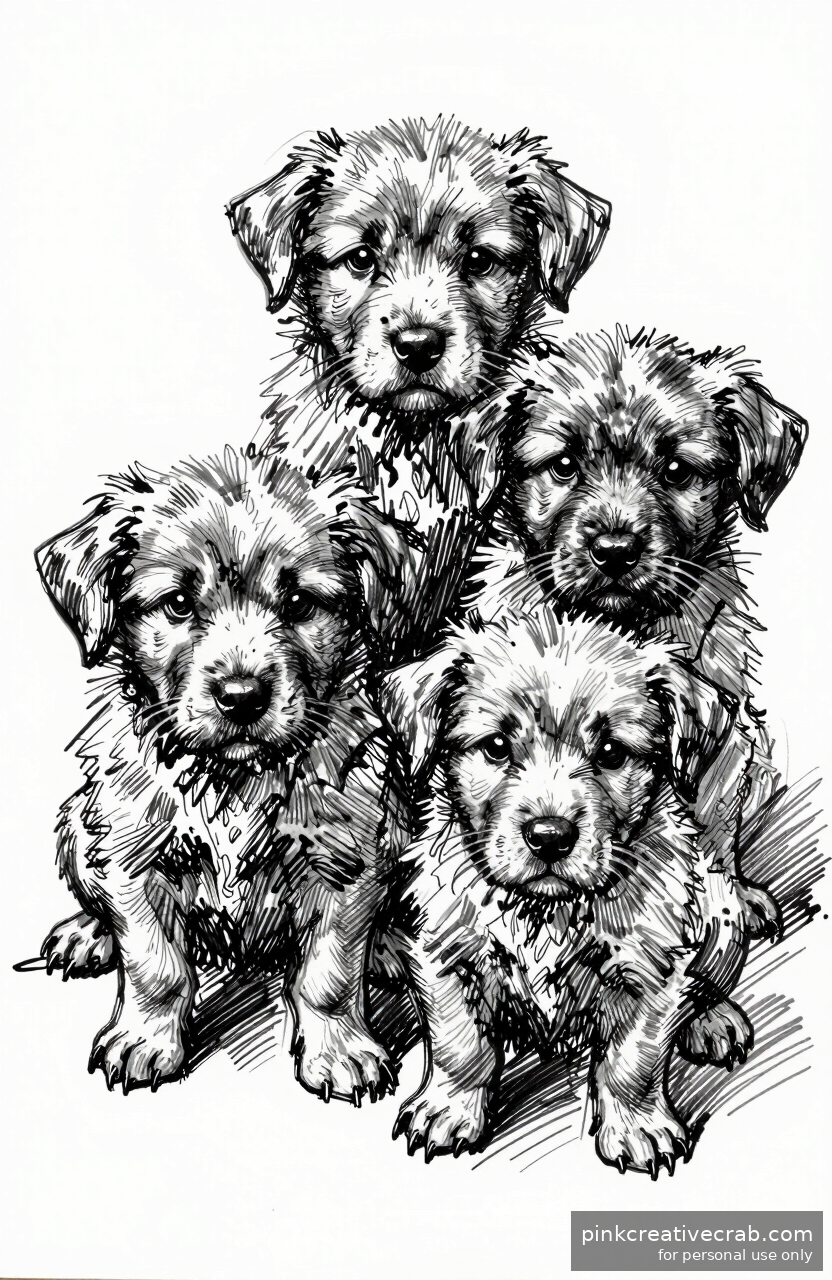 Fluffy Puppy Pile Scene