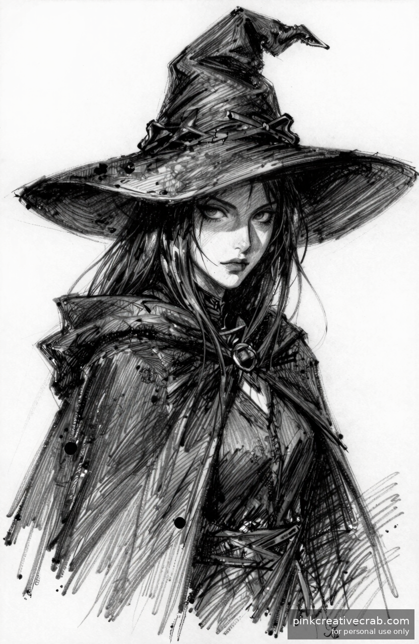 Mysterious Witch Drawing Pencil Study