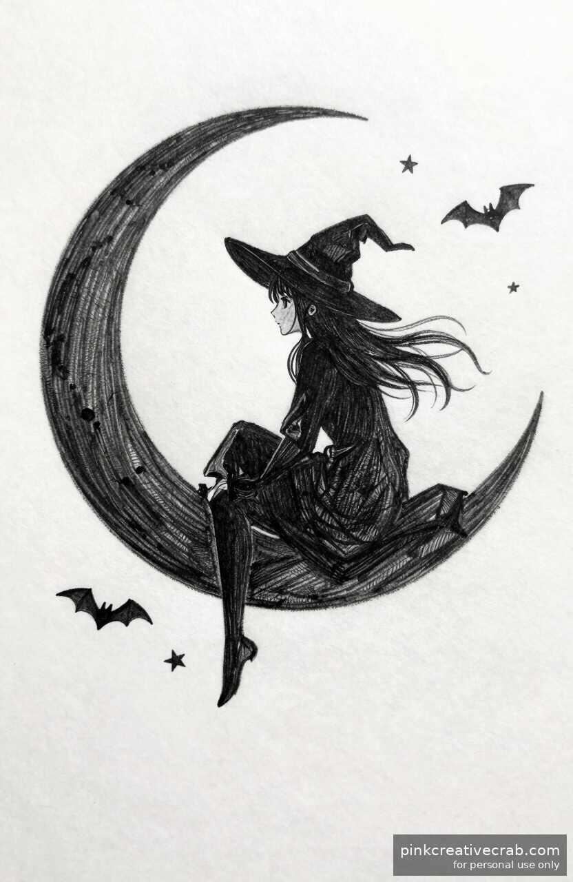 Crescent Moon Witch Silhouette