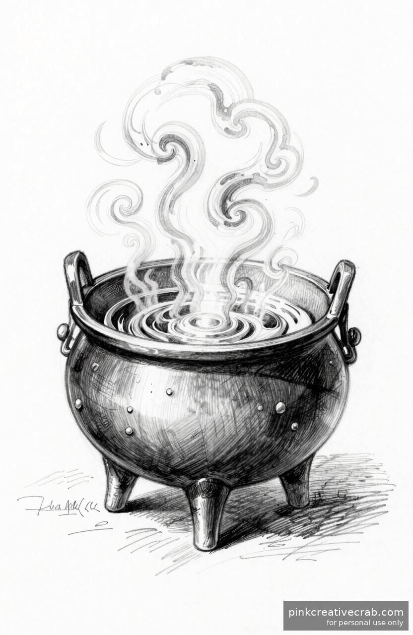 Cauldron with Swirling Steam