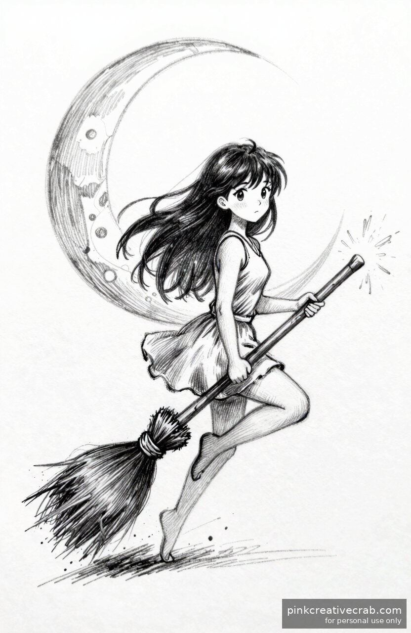 Enchanted Broomstick in Flight