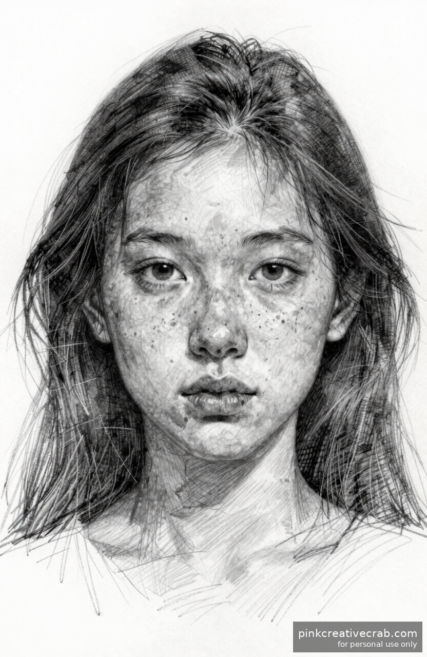 Girl with Freckles and Gentle Gaze