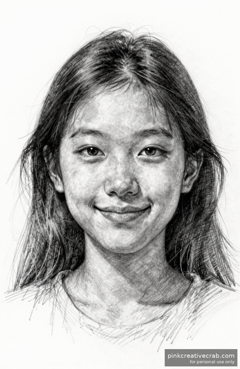 Simple Girl Pencil Drawing of a Smile