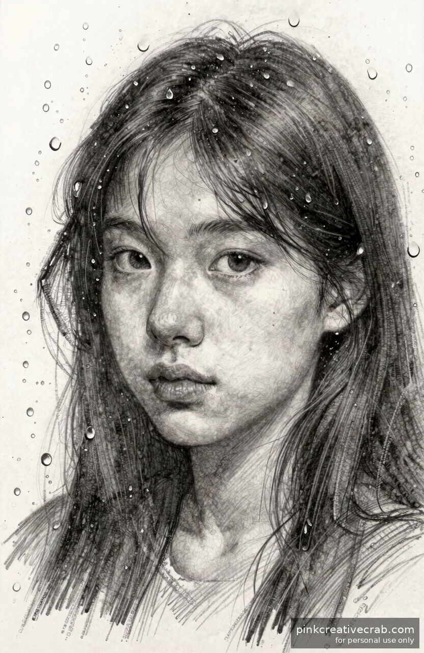 Portrait with Raindrops on Glass