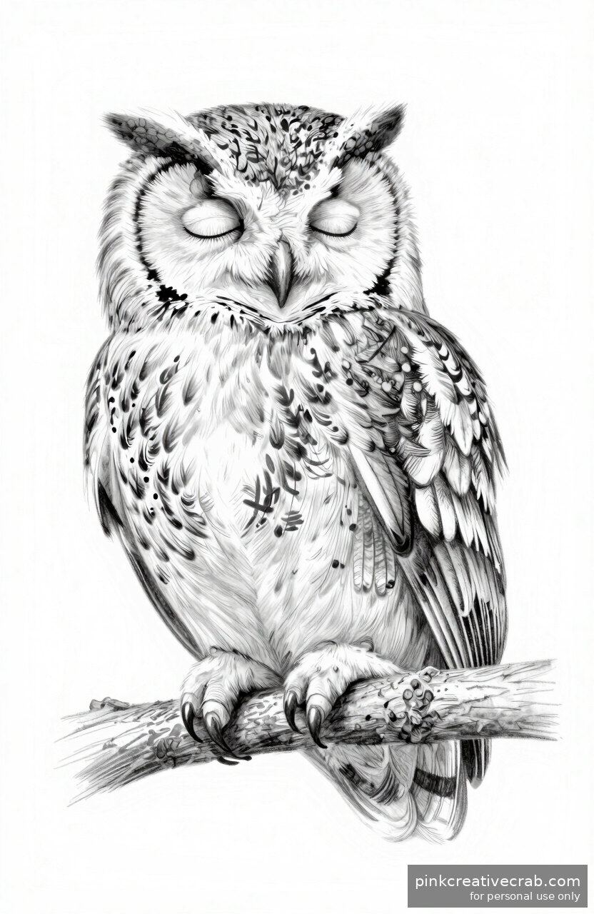 Peaceful Sleeping Owl Drawing